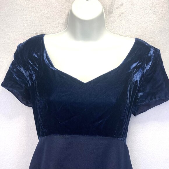 Vintage 90s Empire Waist Velvet Gown Dress Womens 11/12 Navy Blue Made in USA - Picture 6 of 14